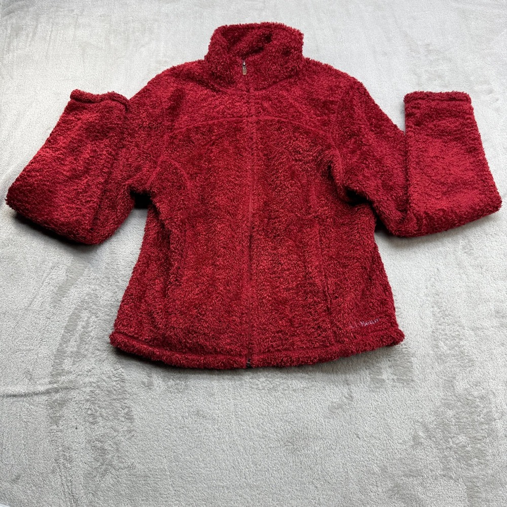 LL Bean Fleece Jacket Womens M Red Full Zip Hi Pile Mock Neck Gorpcore Outdoorsy